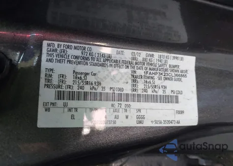 2012 Ford Focus Se z USA, uszkodzony, nr VIN 1FAHP3K23CL366865